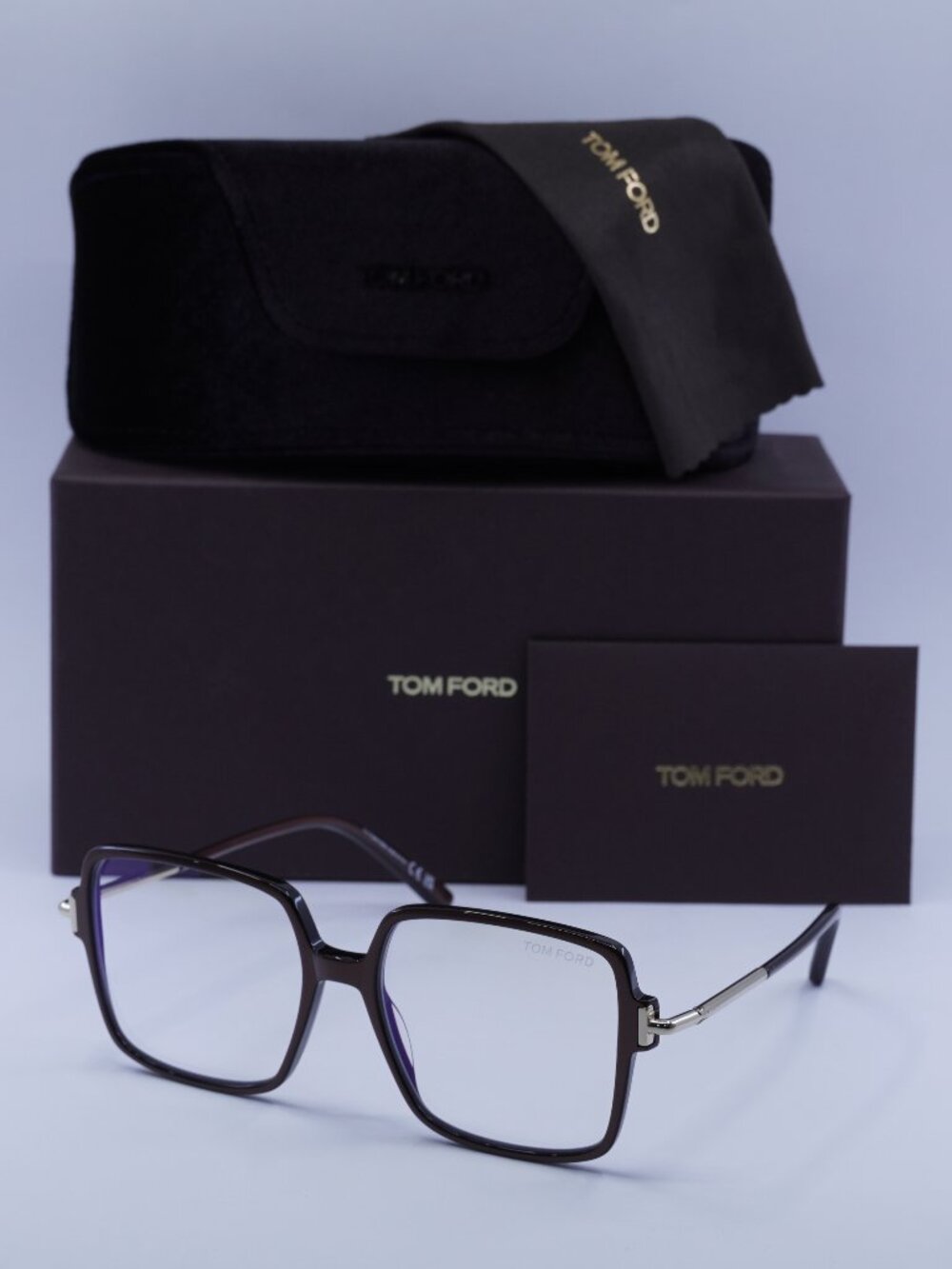 Tom Ford FT5915-B 045 Square Eyeglasses 53mm - Brown / Clear Blue Light Block